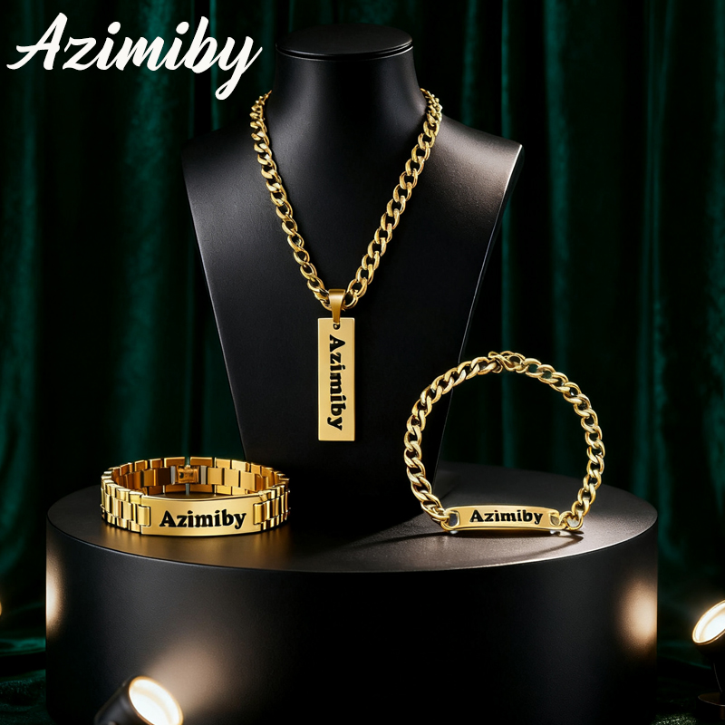 Engraved Name Necklace - Azimiby nome personalizável clássico estilo punk