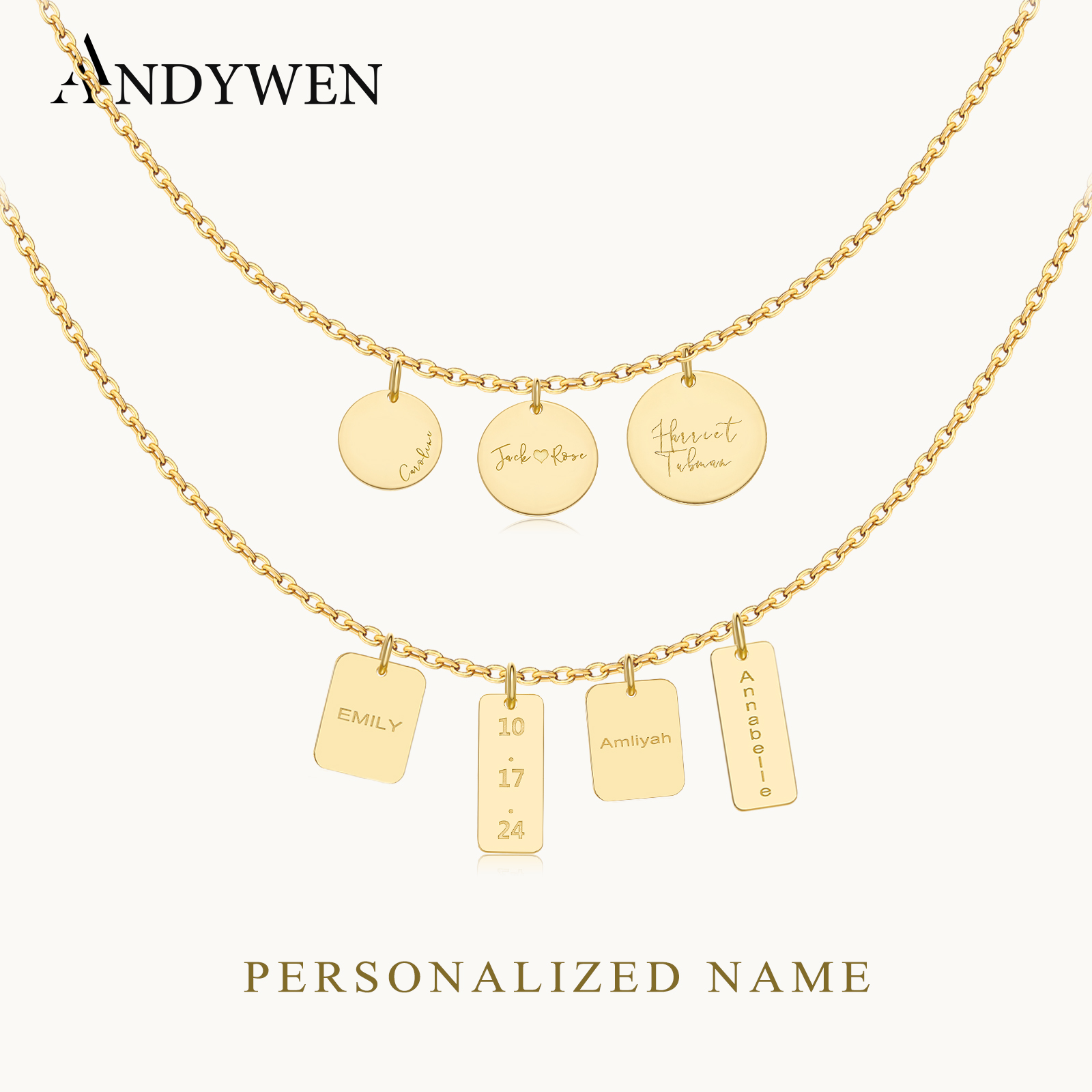 Engraved Name Necklace - Andywen 925 prata esterlina nome personalizado