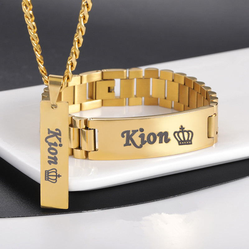 Engraved Name Necklace - Colar com nome personalizado masculino, conjunto