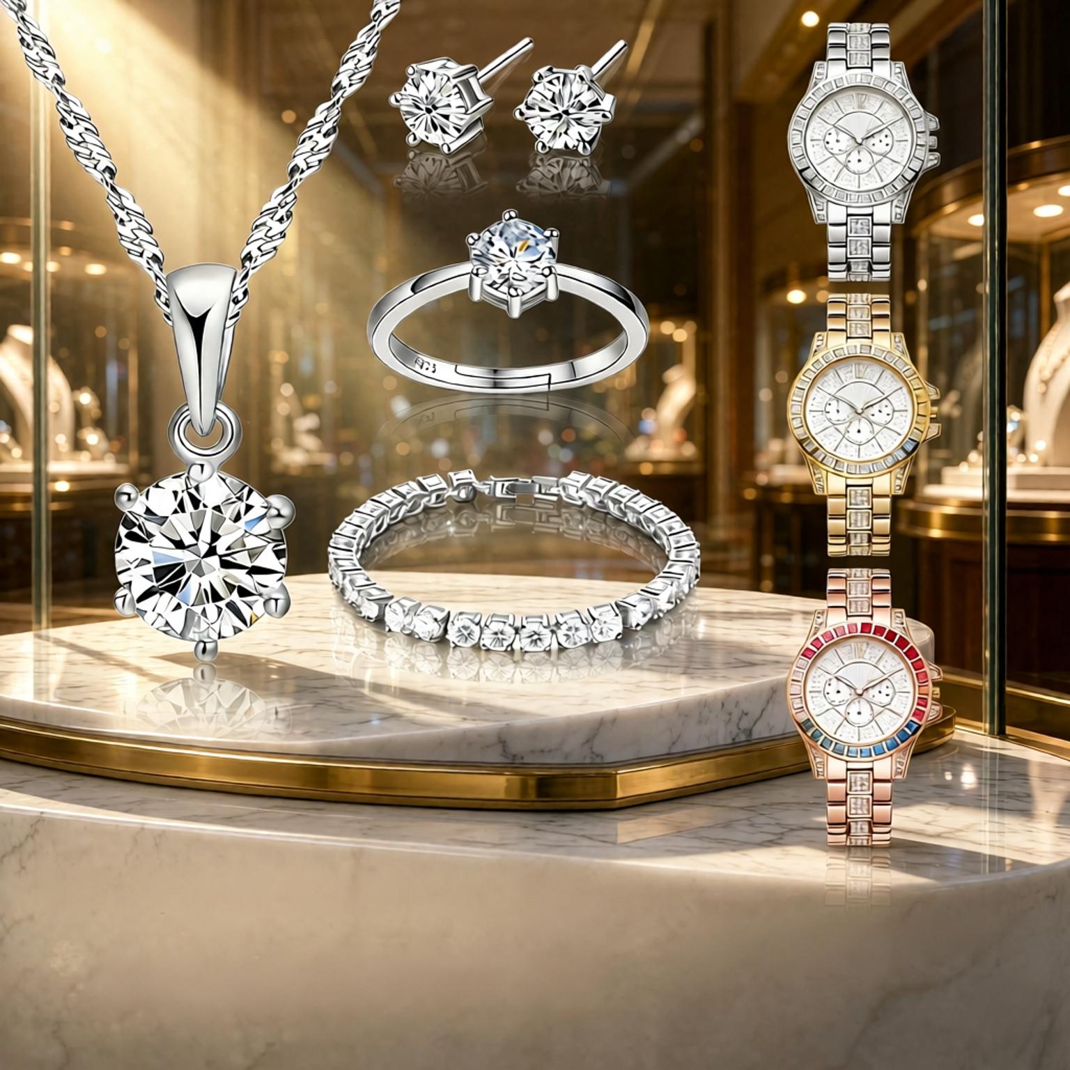 Conjunto de Joias de Luxo em P - Best Jewelry Watches Women avaliação e preço